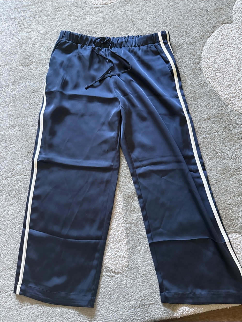 GAP Navy Cropped Wide-Leg Track Pants with White Side Stripe